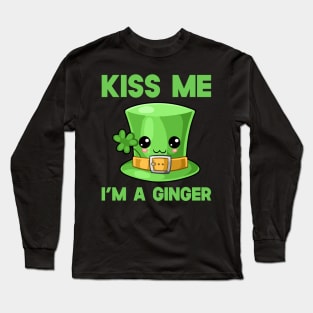 St Patricks Day Kiss Me I'm A Ginger Kawaii Cute Hat Long Sleeve T-Shirt